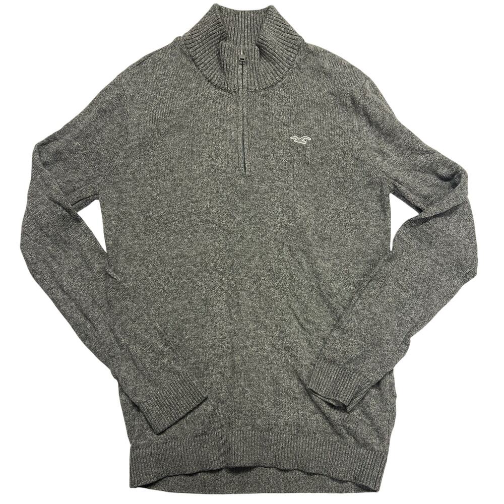 HOLLISTER Quarter Zip Men's Gray Sweater XS Knit Classic Logo